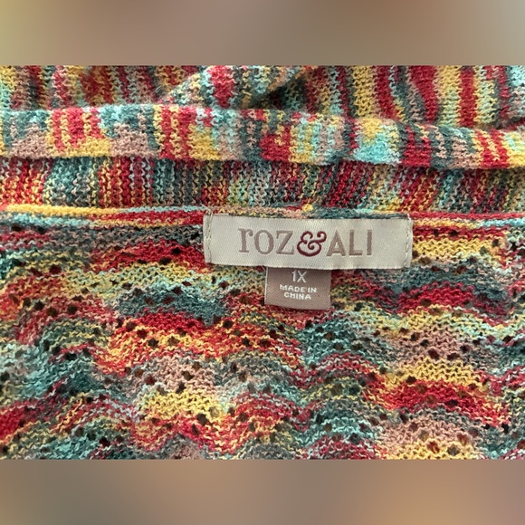 Roz & Ali Multicolor Open-Front Knit Cardigan - Picture 3 of 3